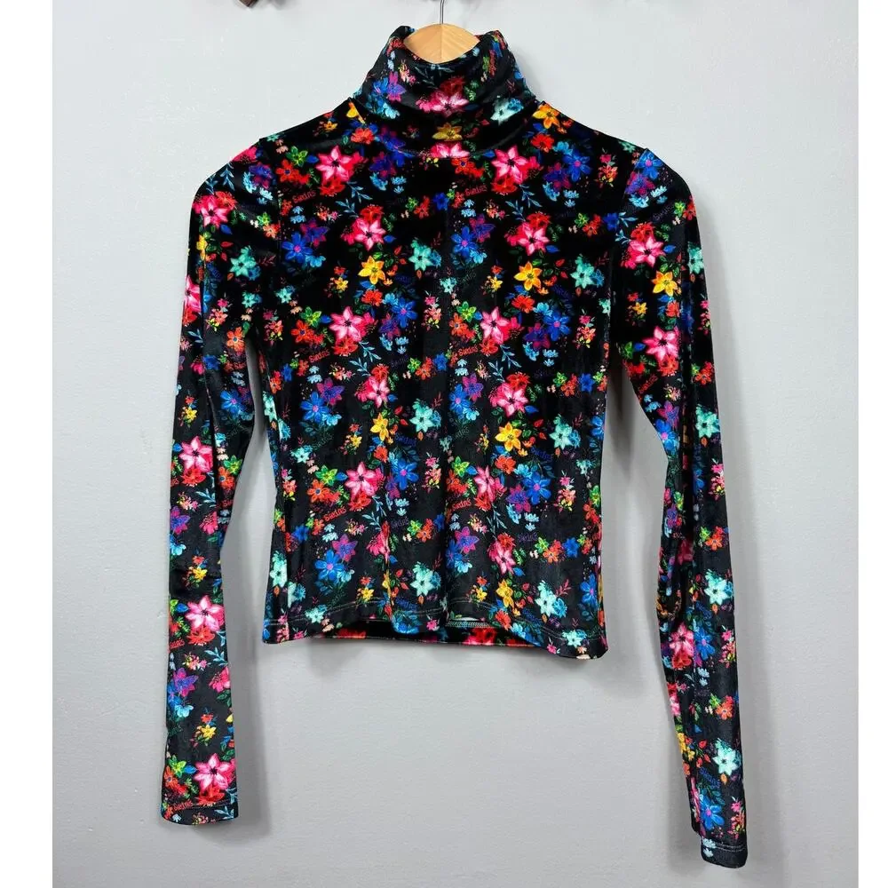 New Siedres Cody Velvet Floral Printed Fitted Turtleneck Top Size S - Picture 2 of 11